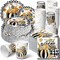 250Pcs Thanksgiving Tableware Sets - Plates, Napkins, Cups Serves 50 Guests (Black and White Pumpkin)